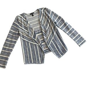 INC International Concepts Women's Blue‎ White Striped Open Front Cardigan